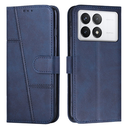 For Xiaomi Redmi K70 / K70 Pro Stitching Calf Texture Buckle Leather Phone Case(Blue) - Xiaomi Cases by buy2fix | Online Shopping UK | buy2fix