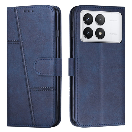 For Xiaomi Redmi K70 / K70 Pro Stitching Calf Texture Buckle Leather Phone Case(Blue) - Xiaomi Cases by buy2fix | Online Shopping UK | buy2fix