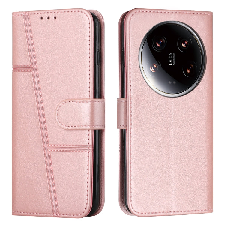 For Xiaomi 14 Ultra Stitching Calf Texture Buckle Leather Phone Case(Rose Gold) - Xiaomi 14 Ultra Cases by buy2fix | Online Shopping UK | buy2fix