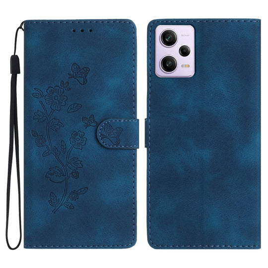 For Xiaomi Redmi Note 12 Pro 5G Flower Butterfly Embossing Pattern Leather Phone Case(Blue)