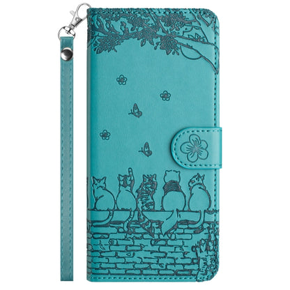 For Google Pixel 9 / 9 Pro Cat Embossing Pattern Leather Phone Case with Lanyard(Blue) by buy2fix