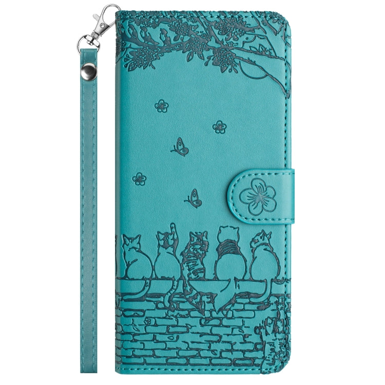 For Google Pixel 9 Pro XL Cat Embossing Pattern Leather Phone Case with Lanyard(Blue) by buy2fix