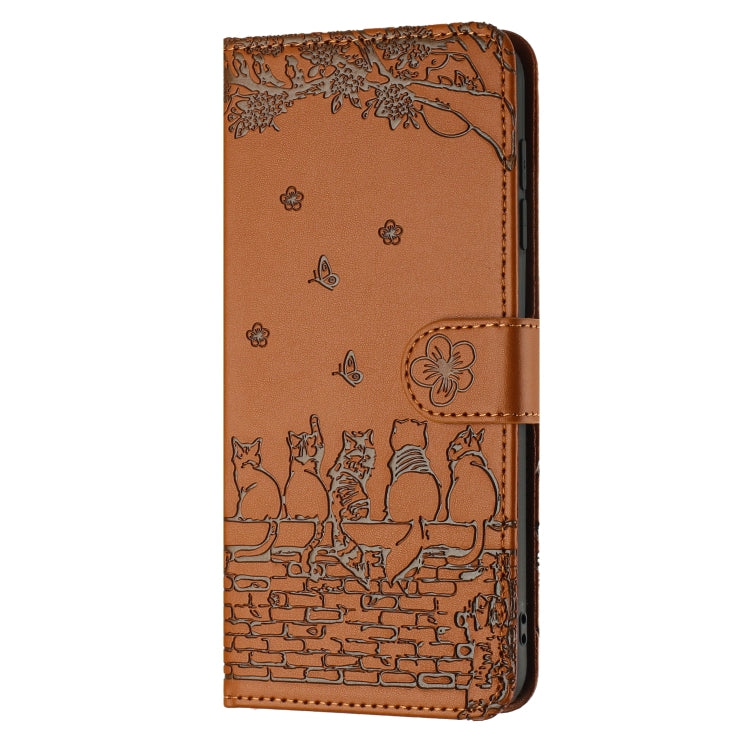 For iPhone 16e Cat Embossing Pattern Leather Phone Case with Lanyard(Brown) by buy2fix