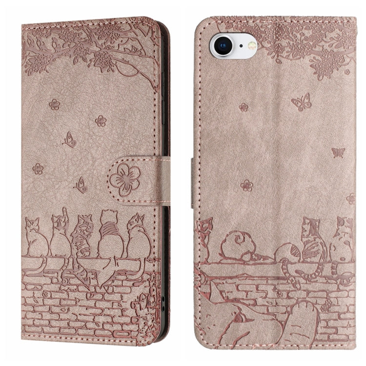 For iPhone 16e Cat Embossing Pattern Leather Phone Case with Lanyard(Grey) by buy2fix