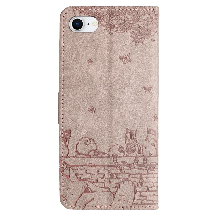 For iPhone 16e Cat Embossing Pattern Leather Phone Case with Lanyard(Grey) by buy2fix