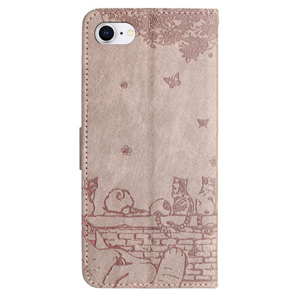 For iPhone 16e Cat Embossing Pattern Leather Phone Case with Lanyard(Grey) by buy2fix