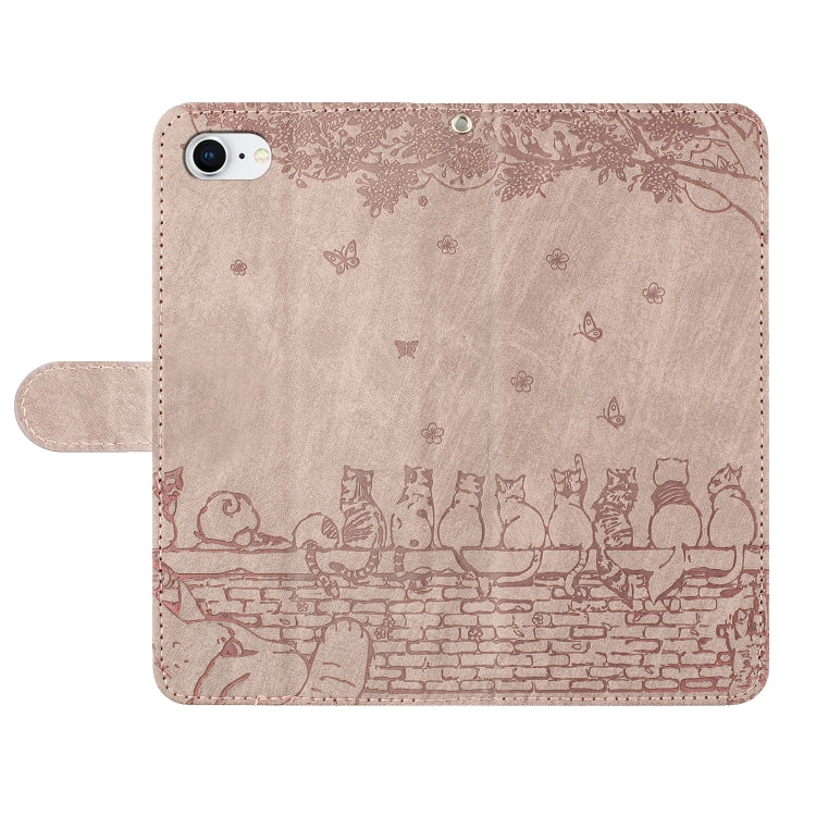 For iPhone 16e Cat Embossing Pattern Leather Phone Case with Lanyard(Grey) by buy2fix