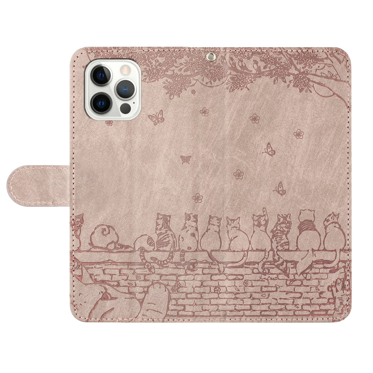 For iPhone 16 Pro Max Cat Embossing Pattern Leather Phone Case with Lanyard(Grey) by buy2fix