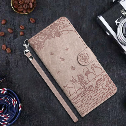 For iPhone 16 Plus Cat Embossing Pattern Leather Phone Case with Lanyard(Grey) - iPhone 16 Plus Cases by buy2fix | Online Shopping UK | buy2fix