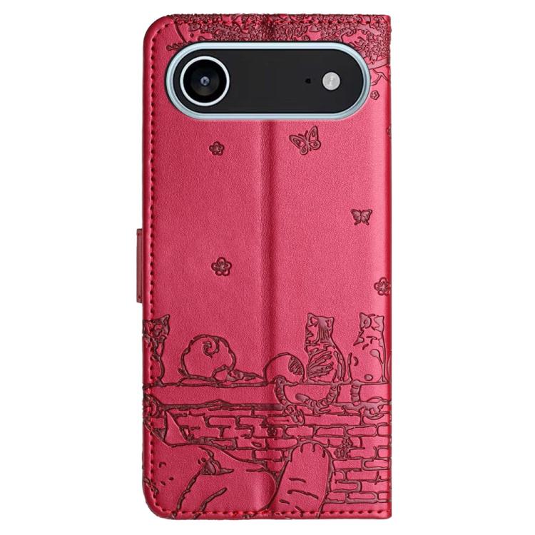 For iPhone Air Cat Embossing Pattern Leather Phone Case with Lanyard(Red) - iPhone Air Cases by buy2fix | Online Shopping UK | buy2fix