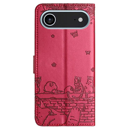 For iPhone Air Cat Embossing Pattern Leather Phone Case with Lanyard(Red) - iPhone Air Cases by buy2fix | Online Shopping UK | buy2fix