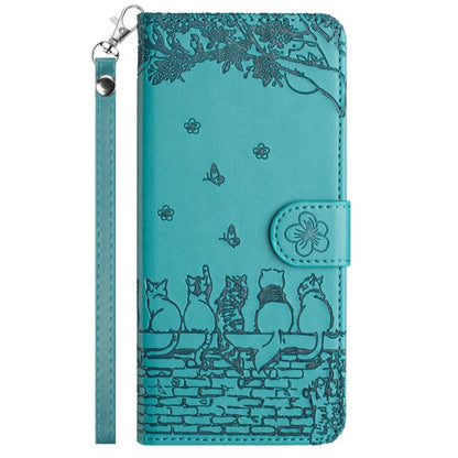 For iPhone Air Cat Embossing Pattern Leather Phone Case with Lanyard(Blue) - iPhone Air Cases by buy2fix | Online Shopping UK | buy2fix