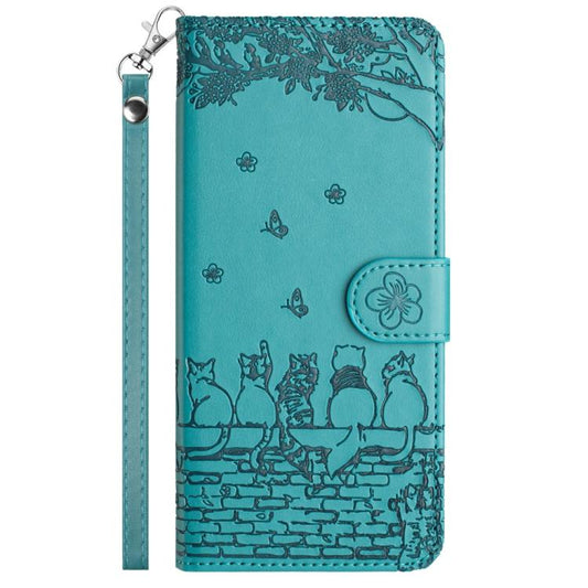 For iPhone Air Cat Embossing Pattern Leather Phone Case with Lanyard(Blue) - iPhone Air Cases by buy2fix | Online Shopping UK | buy2fix