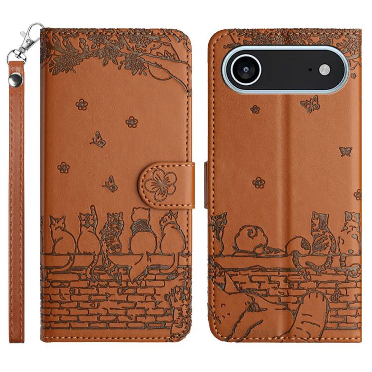 For iPhone Air Cat Embossing Pattern Leather Phone Case with Lanyard(Brown) - iPhone Air Cases by buy2fix | Online Shopping UK | buy2fix
