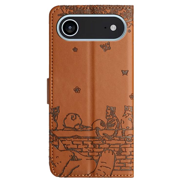 For iPhone Air Cat Embossing Pattern Leather Phone Case with Lanyard(Brown) - iPhone Air Cases by buy2fix | Online Shopping UK | buy2fix