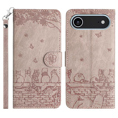 For iPhone Air Cat Embossing Pattern Leather Phone Case with Lanyard(Grey) - iPhone Air Cases by buy2fix | Online Shopping UK | buy2fix
