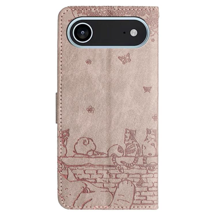 For iPhone Air Cat Embossing Pattern Leather Phone Case with Lanyard(Grey) - iPhone Air Cases by buy2fix | Online Shopping UK | buy2fix