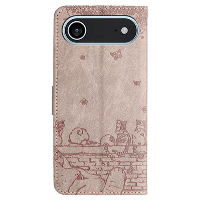 For iPhone Air Cat Embossing Pattern Leather Phone Case with Lanyard(Grey) - iPhone Air Cases by buy2fix | Online Shopping UK | buy2fix
