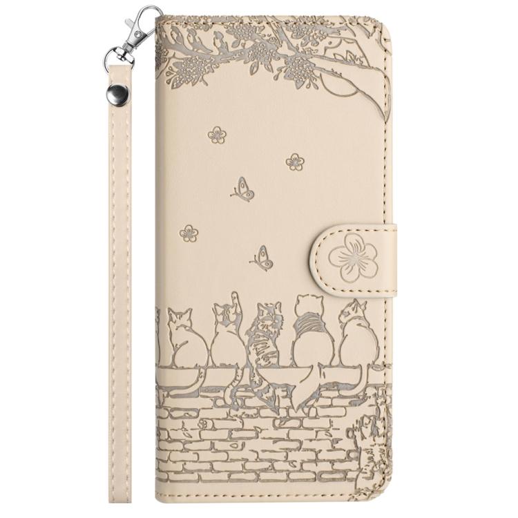 For iPhone Air Cat Embossing Pattern Leather Phone Case with Lanyard(Beige) - iPhone Air Cases by buy2fix | Online Shopping UK | buy2fix