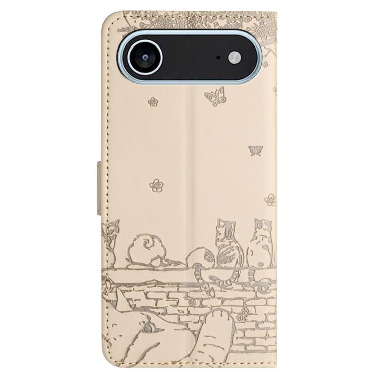 For iPhone Air Cat Embossing Pattern Leather Phone Case with Lanyard(Beige) - iPhone Air Cases by buy2fix | Online Shopping UK | buy2fix