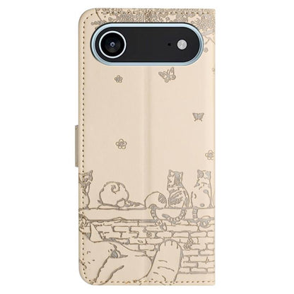 For iPhone Air Cat Embossing Pattern Leather Phone Case with Lanyard(Beige) - iPhone Air Cases by buy2fix | Online Shopping UK | buy2fix