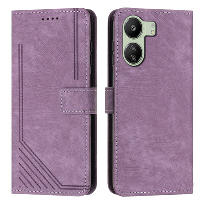 For Xiaomi Redmi 13C Skin Feel Stripe Pattern Leather Phone Case with Long Lanyard(Purple) by buy2fix