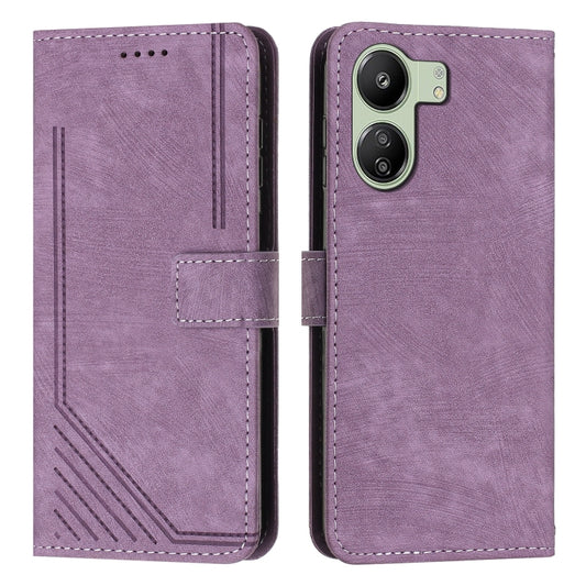 For Xiaomi Redmi 13C Skin Feel Stripe Pattern Leather Phone Case with Long Lanyard(Purple) by buy2fix