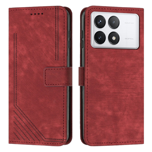 For Xiaomi Redmi K70 / K70 Pro Skin Feel Stripe Pattern Leather Phone Case with Long Lanyard(Red) - Xiaomi Cases by buy2fix | Online Shopping UK | buy2fix
