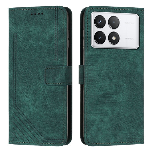For Xiaomi Redmi K70 / K70 Pro Skin Feel Stripe Pattern Leather Phone Case with Long Lanyard(Green) - Xiaomi Cases by buy2fix | Online Shopping UK | buy2fix