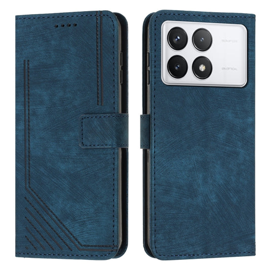 For Xiaomi Redmi K70 / K70 Pro Skin Feel Stripe Pattern Leather Phone Case with Long Lanyard(Blue) - Xiaomi Cases by buy2fix | Online Shopping UK | buy2fix