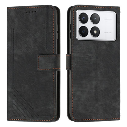 For Xiaomi Redmi K70 / K70 Pro Skin Feel Stripe Pattern Leather Phone Case with Long Lanyard(Black) - Xiaomi Cases by buy2fix | Online Shopping UK | buy2fix