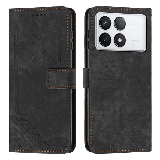 For Xiaomi Redmi K70 / K70 Pro Skin Feel Stripe Pattern Leather Phone Case with Long Lanyard(Black) - Xiaomi Cases by buy2fix | Online Shopping UK | buy2fix