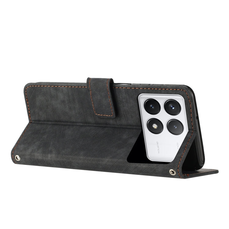 For Xiaomi Redmi K70 / K70 Pro Skin Feel Stripe Pattern Leather Phone Case with Long Lanyard(Black) - Xiaomi Cases by buy2fix | Online Shopping UK | buy2fix