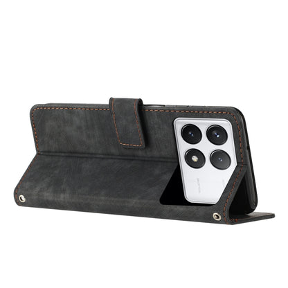 For Xiaomi Redmi K70 / K70 Pro Skin Feel Stripe Pattern Leather Phone Case with Long Lanyard(Black) - Xiaomi Cases by buy2fix | Online Shopping UK | buy2fix