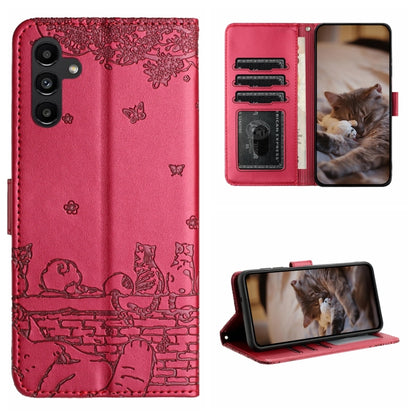 For Samsung Galaxy A24 Cat Embossing Pattern Leather Phone Case with Lanyard(Red) by buy2fix