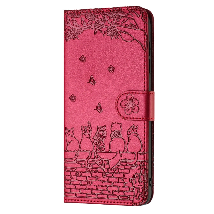 For Samsung Galaxy S24 Ultra Cat Embossing Pattern Leather Phone Case with Lanyard(Red) by buy2fix