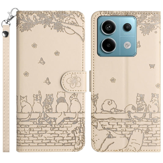For Xiaomi Redmi Note 13 Pro 5G Cat Embossing Pattern Leather Phone Case with Lanyard(Beige) - Xiaomi Cases by buy2fix | Online Shopping UK | buy2fix
