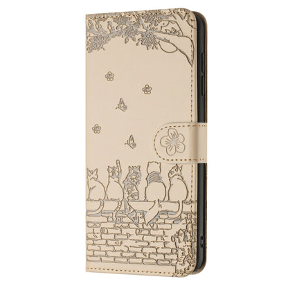 For Xiaomi Redmi Note 13 Pro 5G Cat Embossing Pattern Leather Phone Case with Lanyard(Beige) - Xiaomi Cases by buy2fix | Online Shopping UK | buy2fix