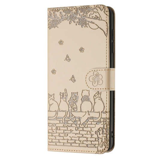 For Xiaomi Redmi Note 13 Pro+ Cat Embossing Pattern Leather Phone Case with Lanyard(Beige) - Xiaomi Cases by buy2fix | Online Shopping UK | buy2fix