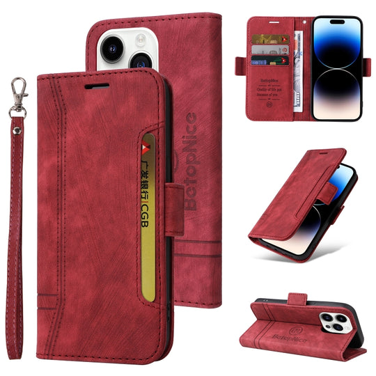 For iPhone 15 Pro BETOPNICE Dual-side Buckle Leather Phone Case(Red)