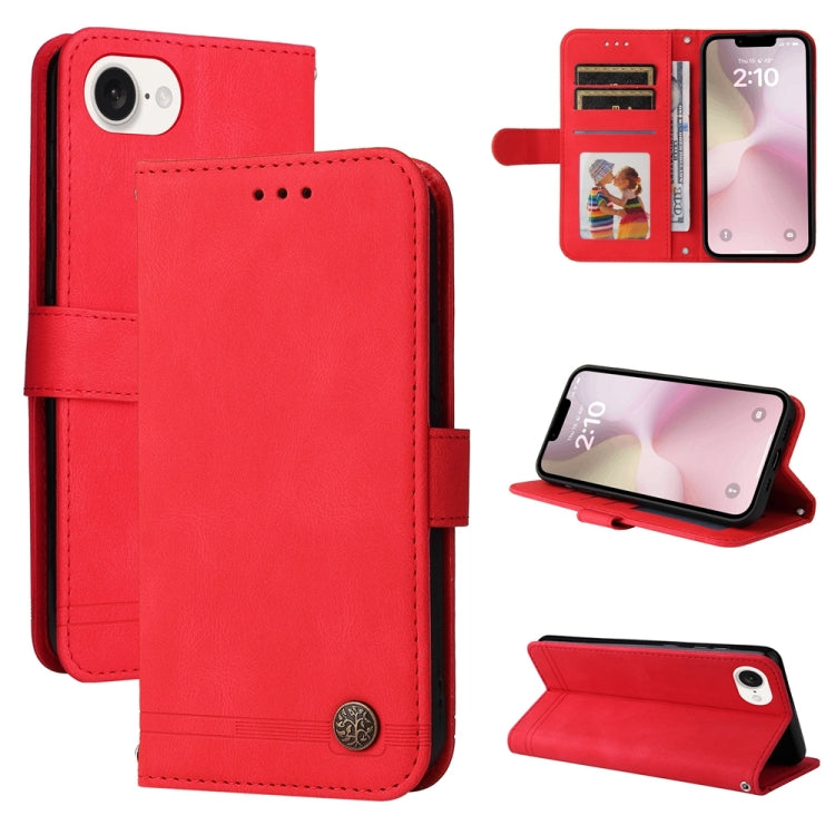For iPhone 16e Skin Feel Life Tree Leather Phone Case(Red) - iPhone 16e Cases by buy2fix | Online Shopping UK | buy2fix
