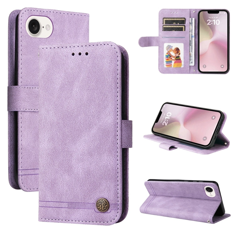 For iPhone 16e Skin Feel Life Tree Leather Phone Case(Purple) - iPhone 16e Cases by buy2fix | Online Shopping UK | buy2fix