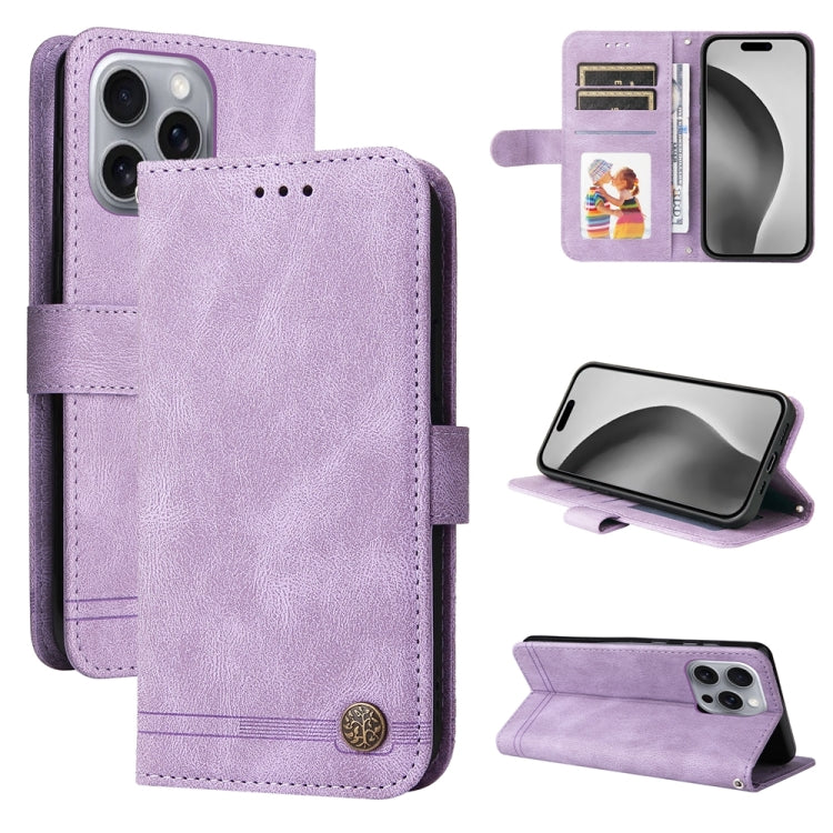 For iPhone 16 Pro Max Skin Feel Life Tree Leather Phone Case(Purple) by buy2fix