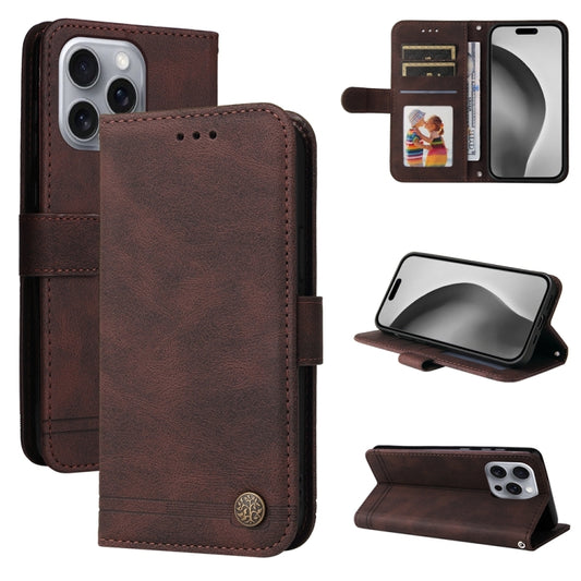 For iPhone 16 Pro Max Skin Feel Life Tree Leather Phone Case(Brown) by buy2fix