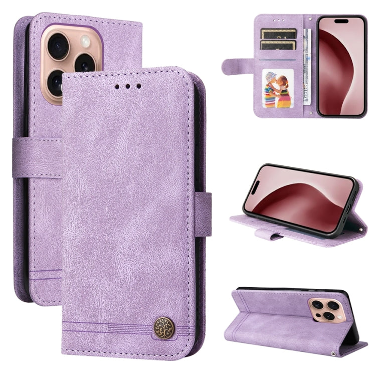 For iPhone 16 Pro Skin Feel Life Tree Leather Phone Case(Purple) by buy2fix