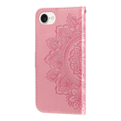 For iPhone 16e Seven-petal Flowers Embossing Leather Phone Case(Rose Gold) - iPhone 16e Cases by buy2fix | Online Shopping UK | buy2fix