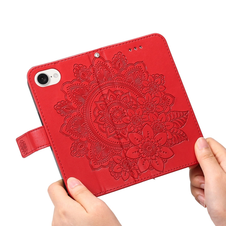 For iPhone 16e Seven-petal Flowers Embossing Leather Phone Case(Red) - iPhone 16e Cases by buy2fix | Online Shopping UK | buy2fix