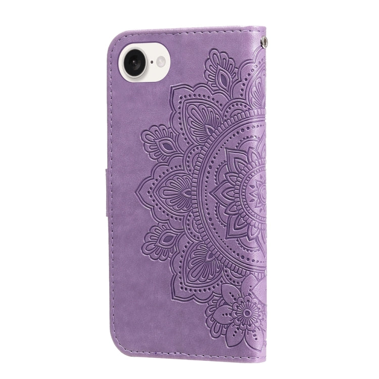 For iPhone 16e Seven-petal Flowers Embossing Leather Phone Case(Light Purple) - iPhone 16e Cases by buy2fix | Online Shopping UK | buy2fix