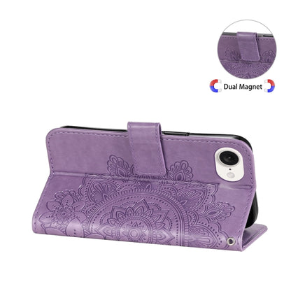For iPhone 16e Seven-petal Flowers Embossing Leather Phone Case(Light Purple) - iPhone 16e Cases by buy2fix | Online Shopping UK | buy2fix