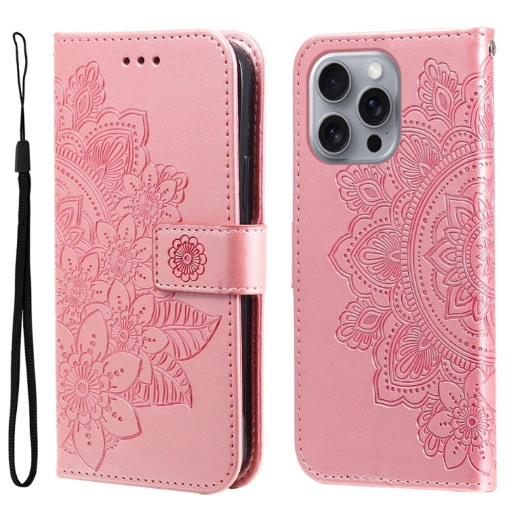 For iPhone 16 Pro Max Seven-petal Flowers Embossing Leather Phone Case(Rose Gold) by buy2fix